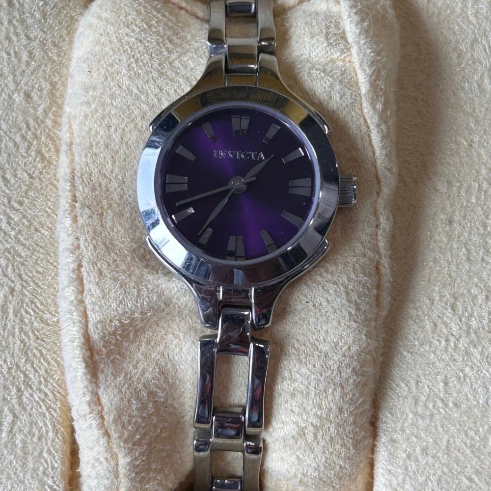 Invicta Angel Womens Watch Purple Sunray Dial Silver Stainless Steel Link